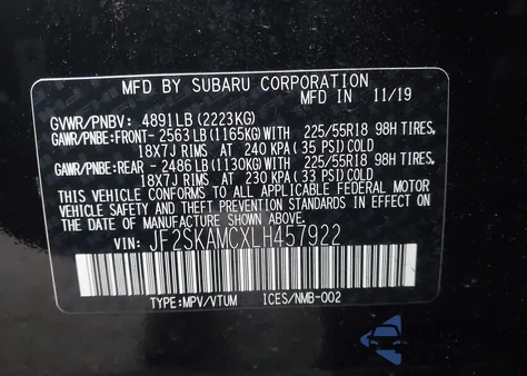 2020 Subaru Forester Sport из США, поврежденный, VIN JF2SKAMCXLH457922